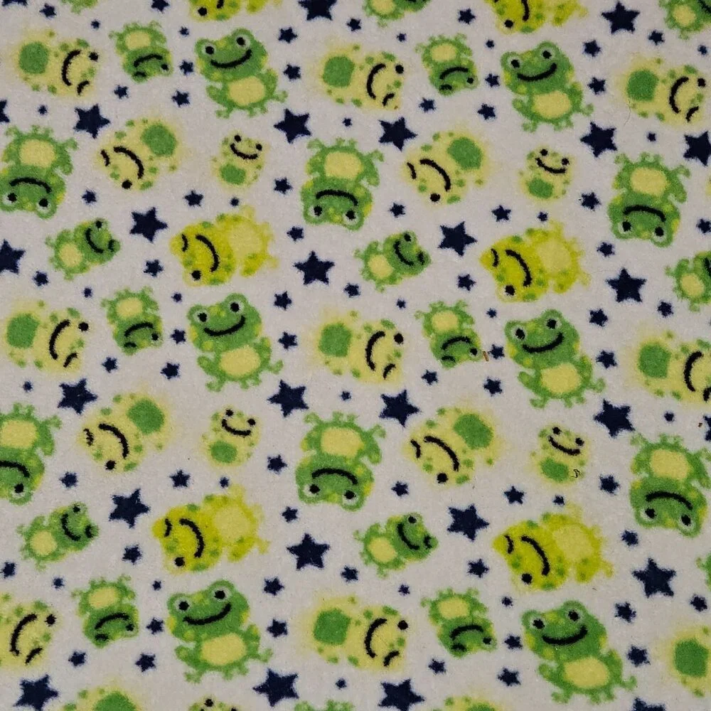 Cutie Pie Green Frog Fleece Baby Blanket Lovey Boy Girl Blue Star READ AS IS